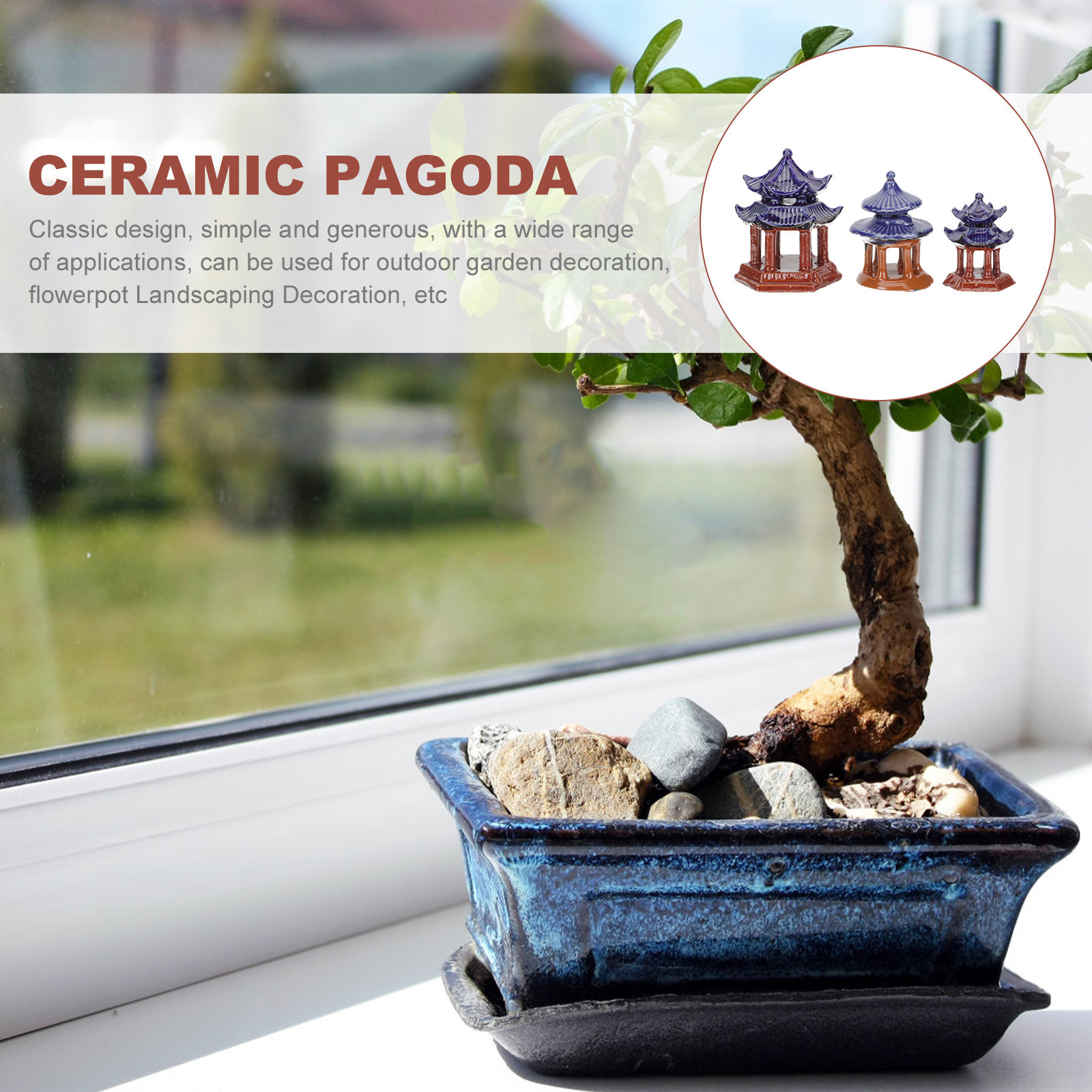 Aquarium Decor - 3 Peças Pavilhão Cerâmico Miniatura Pagode